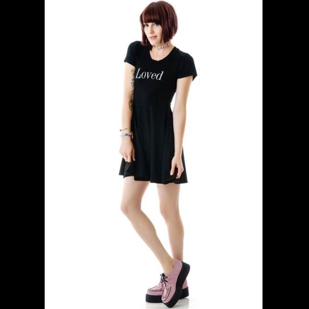 WILDFOX LOVED Womens Black Short Sleeve Baby Tee Swing Dress Mini Size XS - Picture 4 of 11